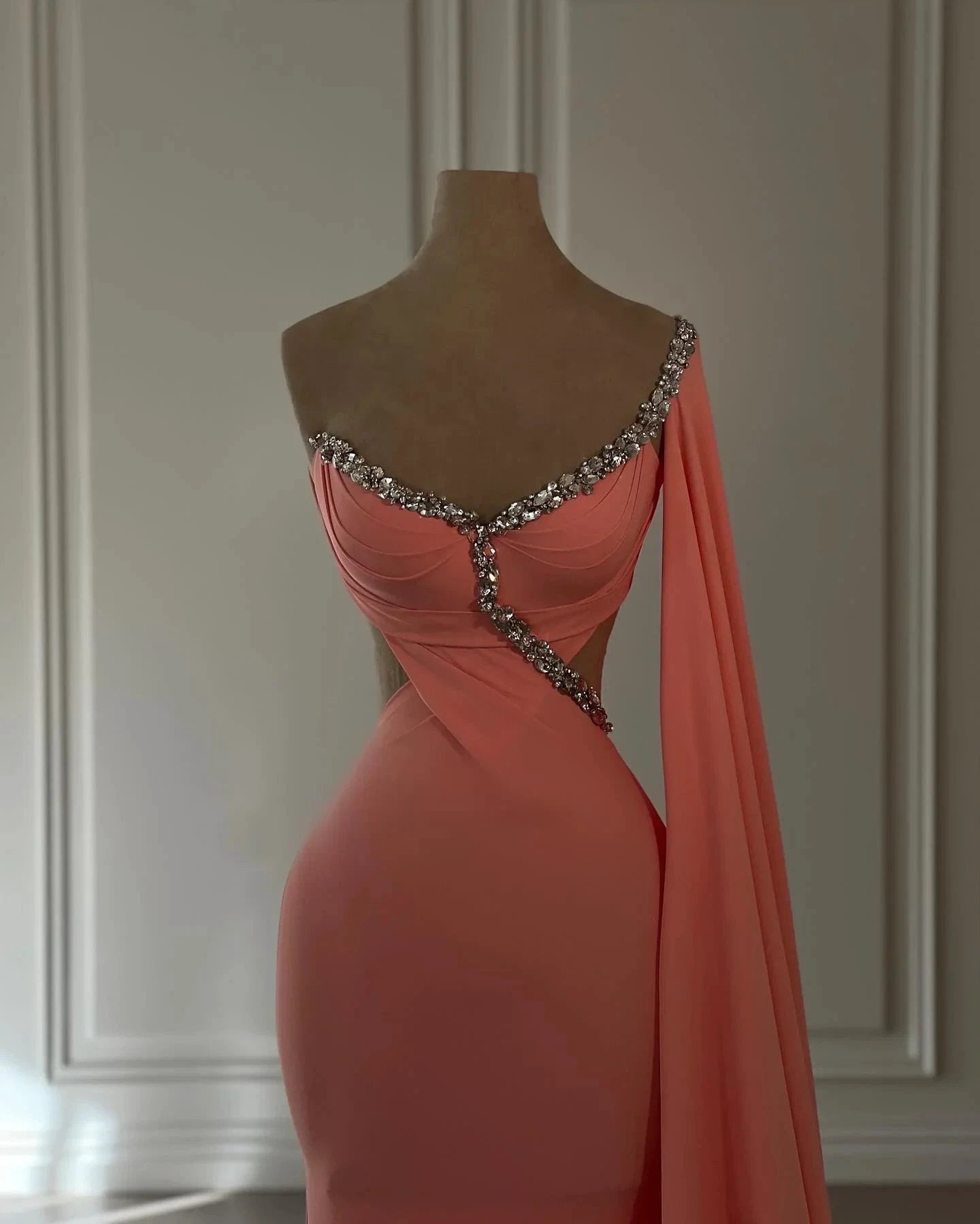 Vintage Mermaid Chiffon Scoop Cap Sleeve Prom Dresses With Rhinestone by misshow.com
