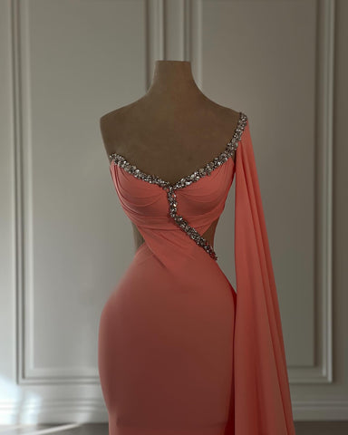 Vintage Mermaid Chiffon Scoop Cap Sleeve Prom Dresses With Rhinestone