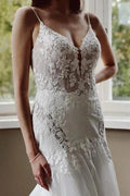 Vintage Mermaid V-neck Spaghetti Straps Lace Wedding Dresses With Train by misshow.com