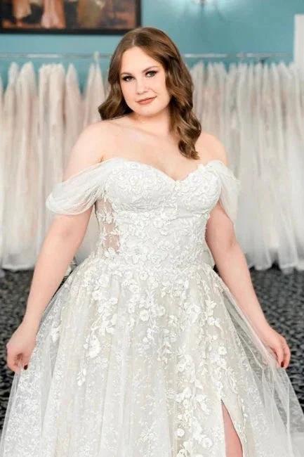 Vintage Off-the-shoulder Sleeveless A-Line Lace Wedding Gowns by misshow.com