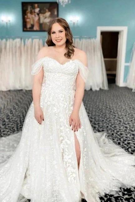Vintage Off-the-shoulder Sleeveless A-Line Lace Wedding Gowns by misshow.com
