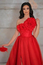 Vintage one shoulder sleeveless a-line tulle evening dresses pattern by misshow.com