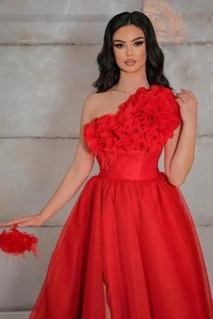 Vintage one shoulder sleeveless a-line tulle evening dresses pattern by misshow.com