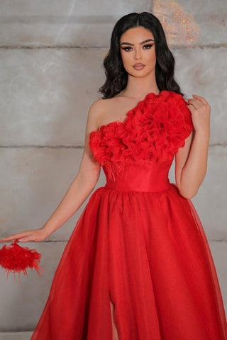 Vintage one shoulder sleeveless a-line tulle evening dresses pattern