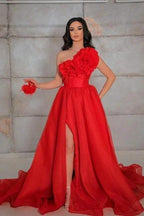Vintage one shoulder sleeveless a-line tulle evening dresses pattern by misshow.com