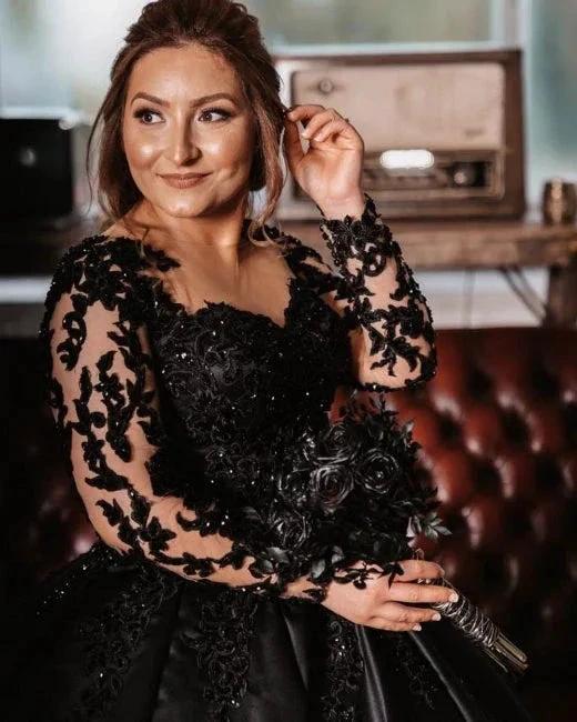 Vintage Princess Black Wedding Dresses with Sleeves by misshow.com