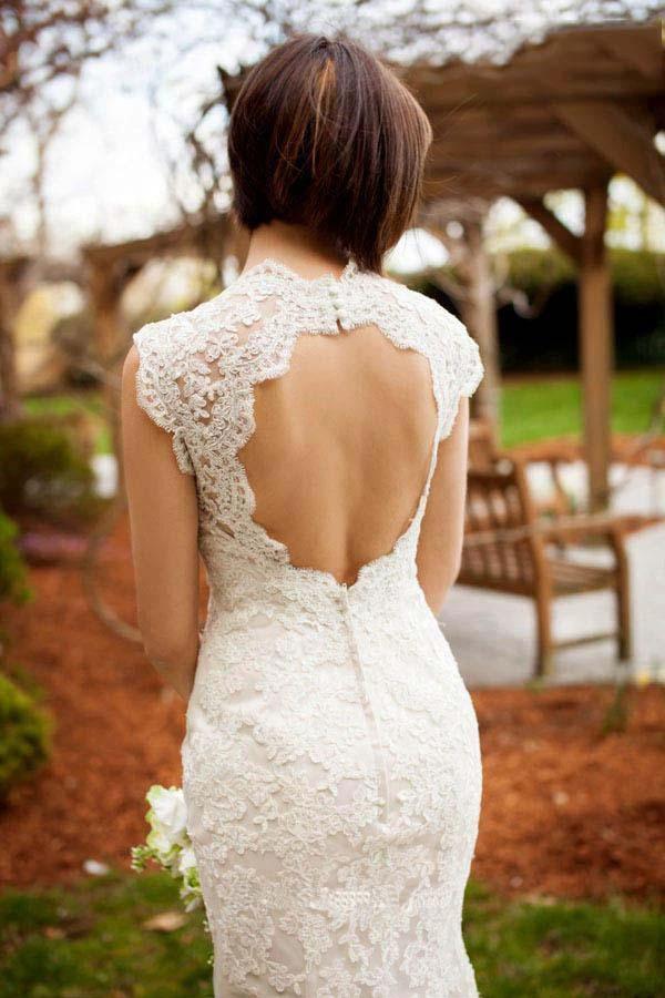 Vintage Quee Keyhole Winter Long Lace Mermaid Wedding Dress WD152 by pgmdress