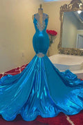 Vintage Sequins Appliques V-neck Sleeveless Floor-length Mermaid Prom Dresses by misshow.com