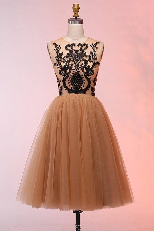 Vintage Short Tulle Appliques Homecoming Dress Short Prom Dress PD298 Hover Image