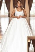 Vintage Simple Princess White Satin A-line Sleeveless Wedding Dresses by misshow.com