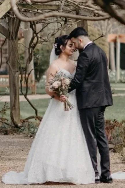 Vintage Spaghetti Strap Sleeveless A-Line Floor-Length Tulle Wedding Dresses with Beading by misshow.com