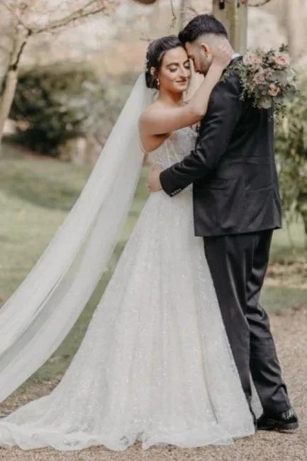 Vintage Spaghetti Strap Sleeveless A-Line Floor-Length Tulle Wedding Dresses with Beading by misshow.com