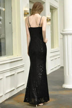 Vintage Spaghetti Straps Side Slit Sequins Party Dress Floor Length Roaring 20's Dress by misshow.com