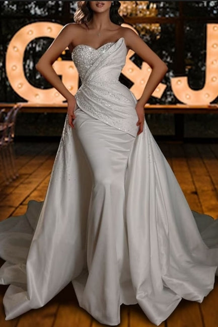 Vintage strapless mermaid sequined sleeveless satin Wedding Dresses Hover Image