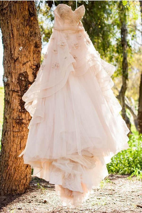 Vintage Strapless Sweetheart Neckline Flower Tulle Wedding Dress WD132 by pgmdress