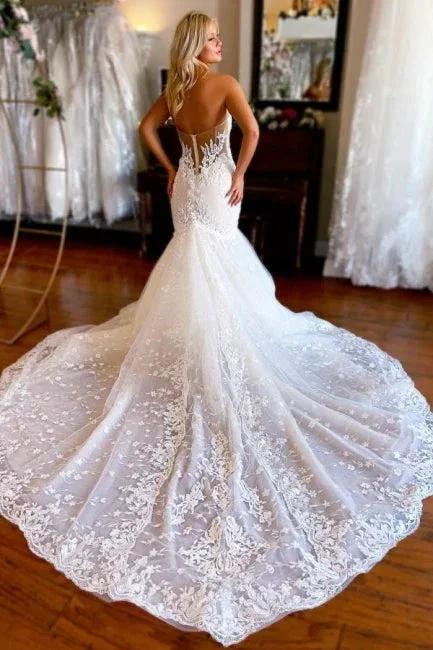 Vintage Sweetheart Lace Sleeveless Mermaid Wedding Dress Bridal Gowns by misshow.com