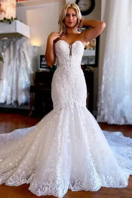 Vintage Sweetheart Lace Sleeveless Mermaid Wedding Dress Bridal Gowns by misshow.com