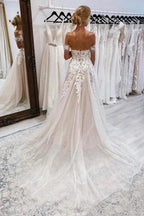 Vintage sweetheart off-the-shoulder cap sleeves a-line lace Wedding dress by misshow.com