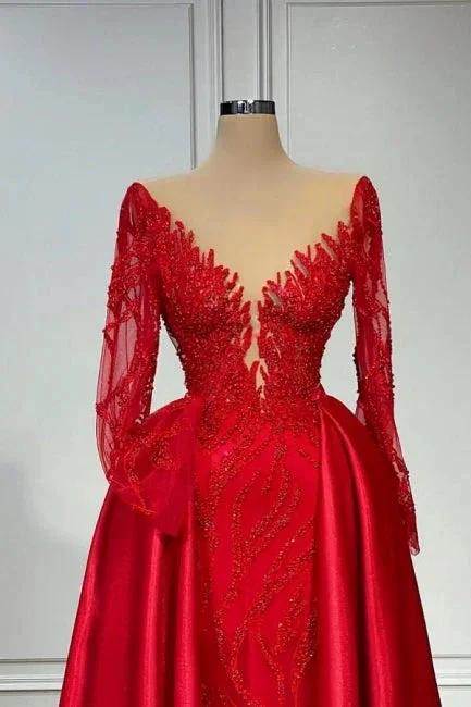 Vintage V-neck Lace Long Sleeves A-Line Prom Dresses Evening Gown by misshow.com