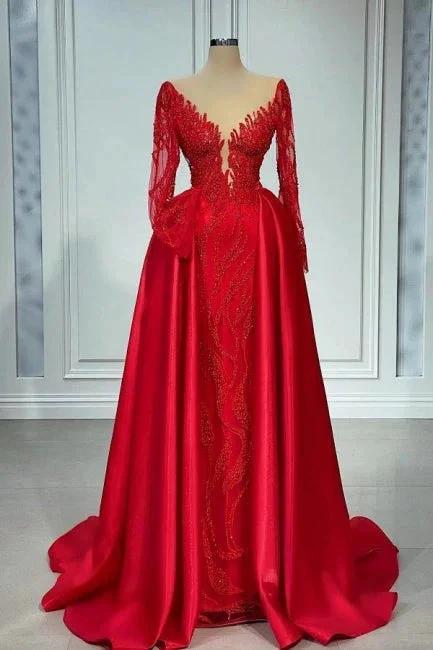 Vintage V-neck Lace Long Sleeves A-Line Prom Dresses Evening Gown by misshow.com