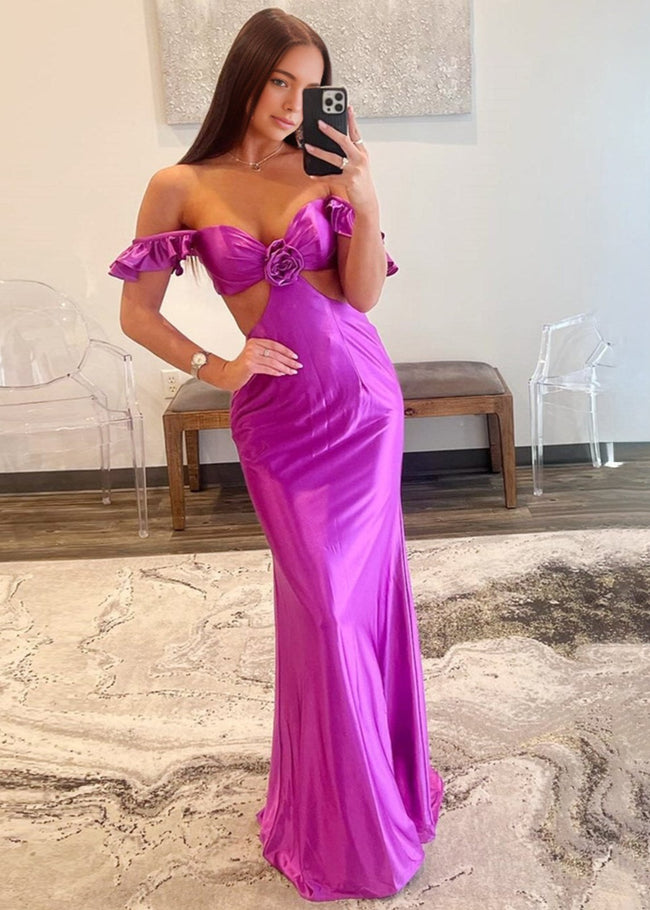 Violet Flutter Sleeve Cutout Mermaid Fitted Gown Hover Image