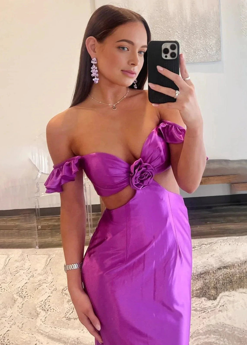 Violet Flutter Sleeve Cutout Mermaid Fitted Gown by KissProm