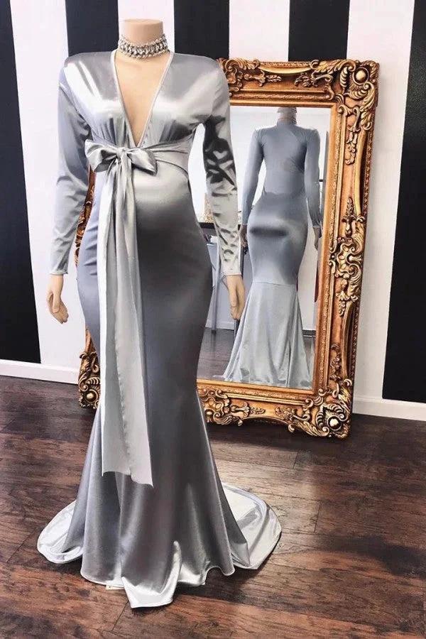 Vneck Long Sleeves Silky Ribbons Floor Length Maternity Dresses by misshow.com