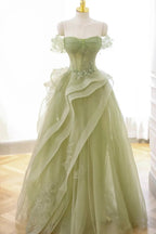 Nellie | Green Tulle Lace Long Prom Dress with Corset, Green Formal Party Dress by KissProm