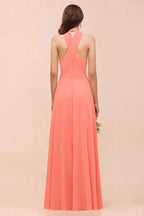 Watermelon Colorful Bridesmaid Maxi Dress Floor-Length V-Neck Maid of Honor Dress by misshow.com