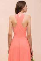 Watermelon Colorful Bridesmaid Maxi Dress Floor-Length V-Neck Maid of Honor Dress by misshow.com