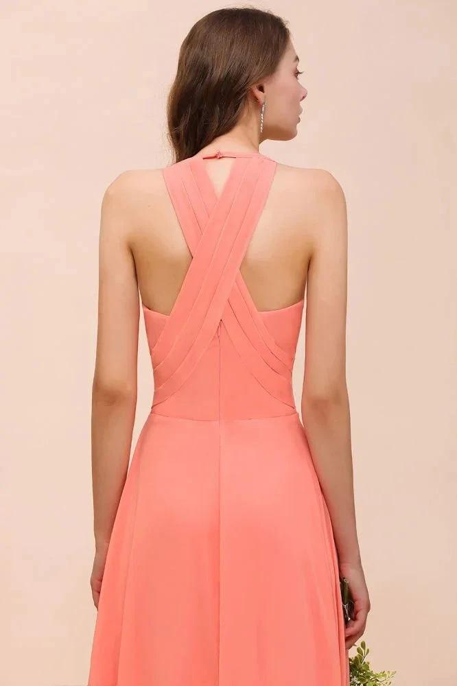 Watermelon Colorful Bridesmaid Maxi Dress Floor-Length V-Neck Maid of Honor Dress by misshow.com