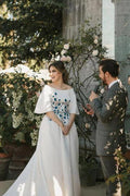 Wedding Dresses Bateau Embroidery Romantic Half Sleeve Bridal Gown WD483 by pgmdress