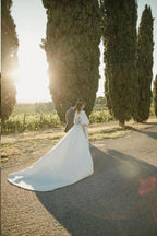 Wedding Dresses Bateau Embroidery Romantic Half Sleeve Bridal Gown WD483 by pgmdress