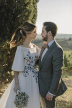 Wedding Dresses Bateau Embroidery Romantic Half Sleeve Bridal Gown WD483 by pgmdress