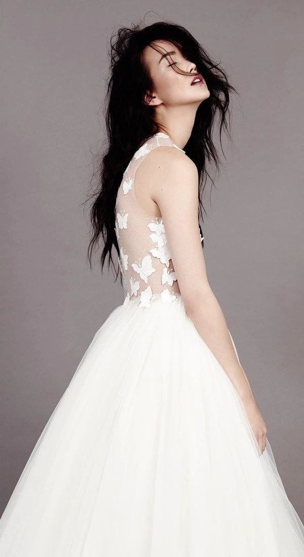 Wedding Dresses Scoop A-line Butterfly Appliques Tulle Ivory Bridal Gown WD421 by pgmdress