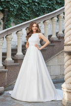 Wedding Dresses Scoop A-line Long Train Simple Satin Bridal Gown WD449 by pgmdress