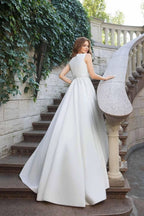 Wedding Dresses Scoop A-line Long Train Simple Satin Bridal Gown WD449 by pgmdress
