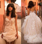 Wedding Dresses Straps A-line Backless Brush Train Tulle Long Bridal Gown WD426 by pgmdress