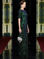 Sparkle Sexy Mermaid Evening Dresses Long Sequined O-Neck Green Evening Gowns For Party Vestidos Largos Fiesta by Sunnderly