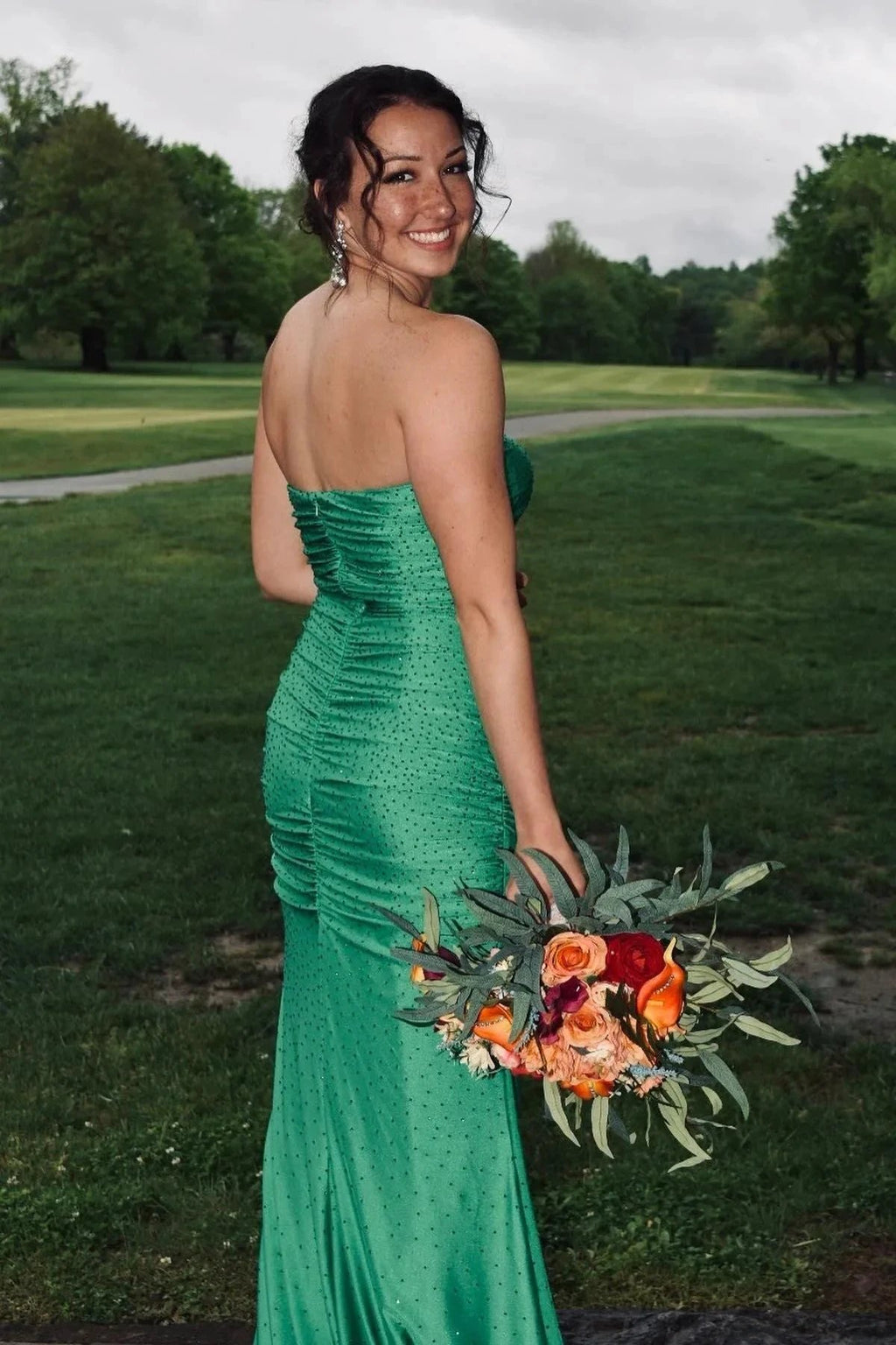 Werner | Strapless Mermaid Green Beaded Ruched Long Prom Dress by KissProm