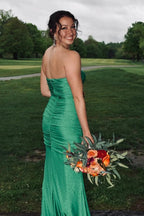 Werner | Strapless Mermaid Green Beaded Ruched Long Prom Dress by KissProm