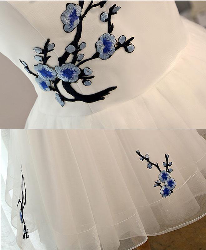 White A-line Tulle Short Prom Dress White Homecoming Dress  PD133