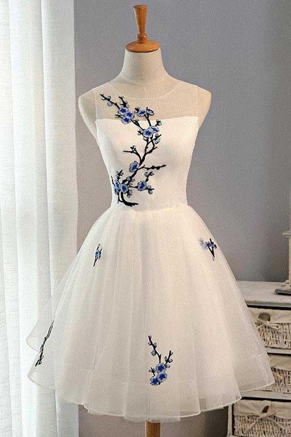 White A-line Tulle Short Prom Dress White Homecoming Dress  PD133 Hover Image