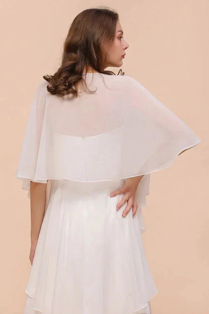 White Bridesmaid Dress Knee Length Two Layers of Wedding Guest Dress with Wraps by misshow.com