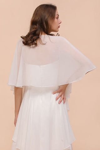 White Bridesmaid Dress Knee Length Two Layers of Wedding Guest Dress with Wraps