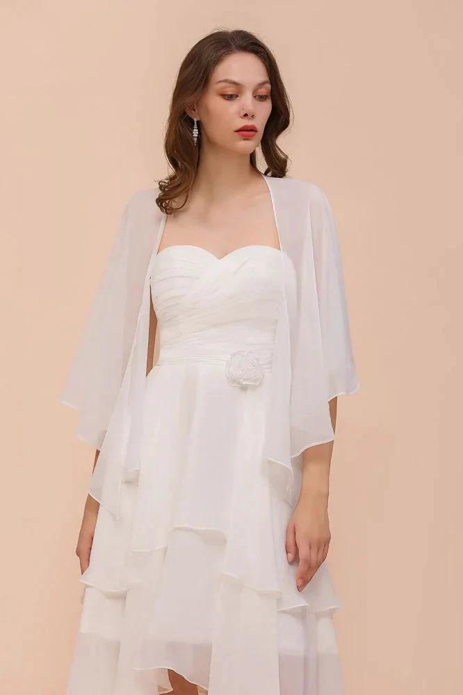 White Bridesmaid Dress Knee Length Two Layers of Wedding Guest Dress with Wraps by misshow.com