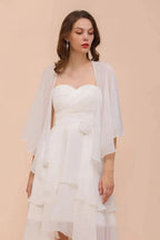 White Bridesmaid Dress Knee Length Two Layers of Wedding Guest Dress with Wraps by misshow.com