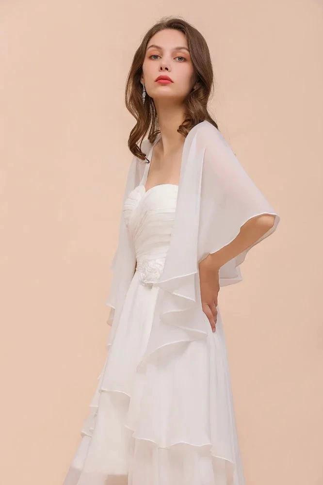 White Bridesmaid Dress Knee Length Two Layers of Wedding Guest Dress with Wraps by misshow.com