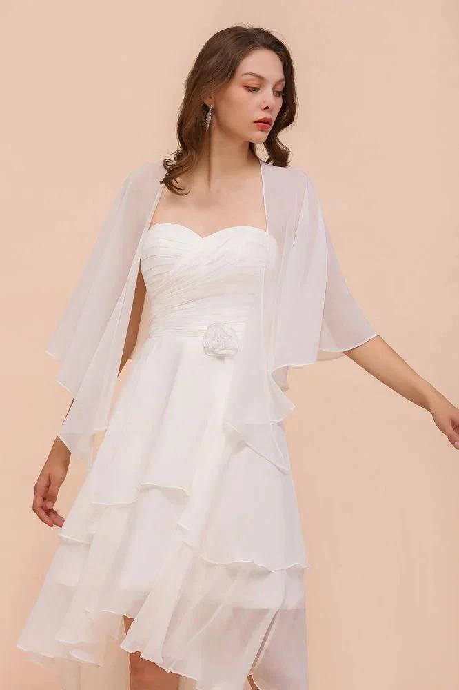 White Bridesmaid Dress Knee Length Two Layers of Wedding Guest Dress with Wraps by misshow.com