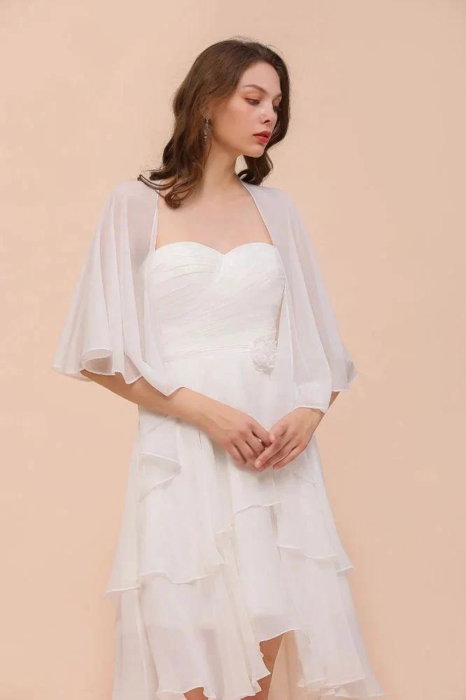 White Bridesmaid Dress Knee Length Two Layers of Wedding Guest Dress with Wraps by misshow.com